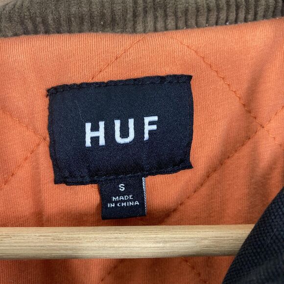 HUF Barlow Jacket  Mens S Black Corduroy Collar Quilted Lined Worldwide Zip Up - Picture 12 of 16